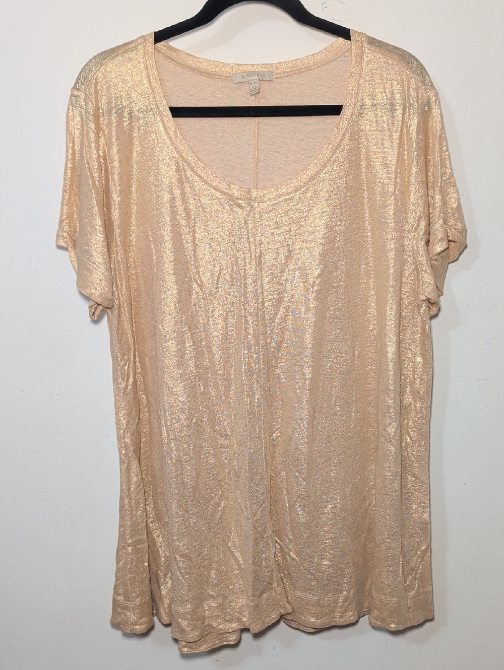 Bordeaux 100% Linen Top Metallic Gold Scoop Neck Short Sleeve Women's Size XL